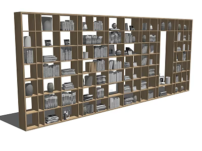 Sleek Wooden Bookcase With Open Shelves Filled With Books And Decor 3d model