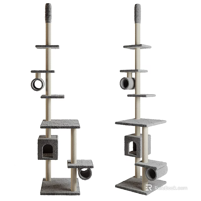 Multi Level Cat Tree Furniture With Sisal Covered Posts Platforms And Hanging Ring Toys 3d model 