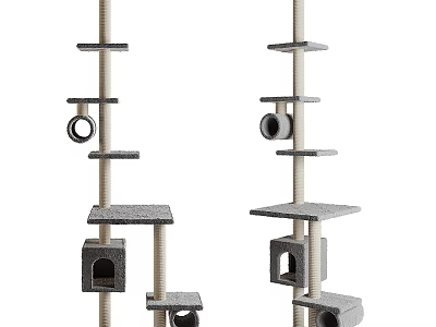 Multi Level Cat Tree Furniture With Sisal Covered Posts Platforms And Hanging Ring Toys 3d model