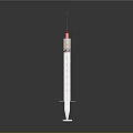 Medical Syringe With Clear Barrel Red Plunger And Measurement Markings On Black Background