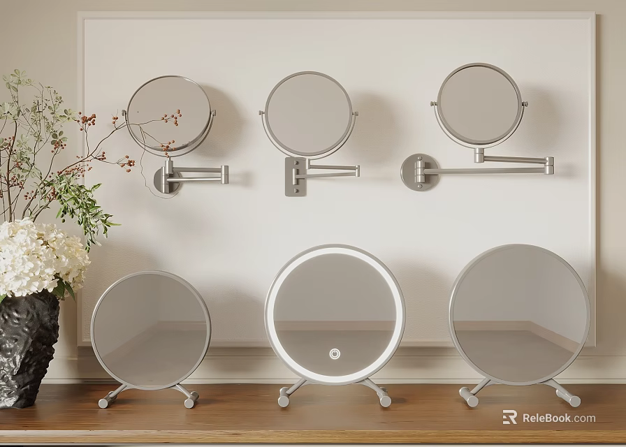 Circular Mirrors Wall Mounted And Tabletop With Stands For Home Decor 3d model 