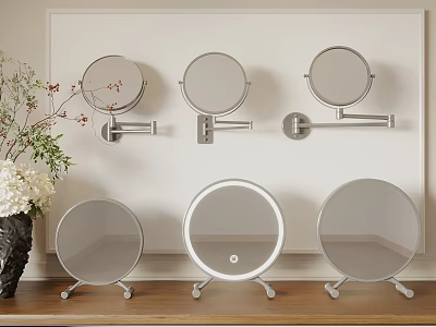 Circular Mirrors Wall Mounted And Tabletop With Stands For Home Decor 3d model