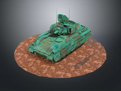 Military Tank Vehicle With Green Camouflage Antenna Turret And Brown Circular Base 3d model
