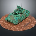 Military Tank Vehicle With Green Camouflage Antenna Turret And Brown Circular Base