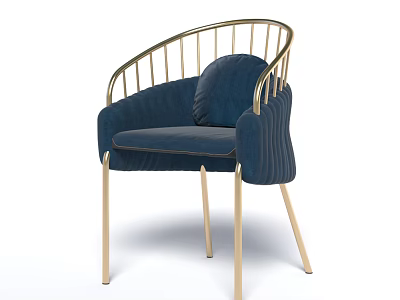 Navy Blue Velvet Leisure Chair With Gold Metal Frame And Curved Backrest 3d model