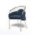 Navy Blue Velvet Leisure Chair With Gold Metal Frame And Curved Backrest