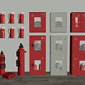 Essential Fire Equipment Display With Red Extinguishers Wall Mounted Cabinets And Hydrants 3d model