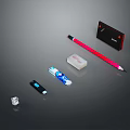 Essential Office Supplies Collection Including Pencil Eraser USB Drive And Notebook