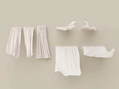 White Curtains In Different Pleated And Draped Styles For Home Decor 3d model