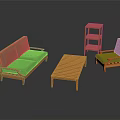 Green Sofa And Orange Coffee Table Set With Wooden Frame Matching Green Chair And Shelf