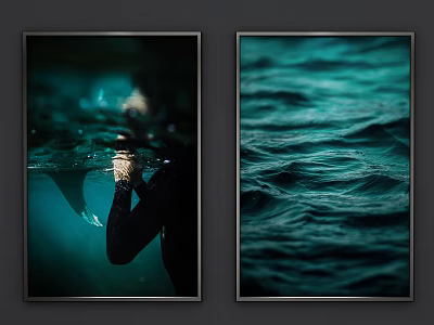 Decorative Wall Art Prints With Underwater Figure And Blue Water Waves Design 3d model