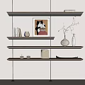 Decorative Ornament Combination on Wooden Wall Shelves with Books Cat Painting Vase Jars and Tray