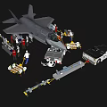 Fighter Jet With Ground Crew And Support Equipment 3d model