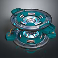 Teal Double Layered Circular Case With Illuminated Ring And Mechanical Design 3d model