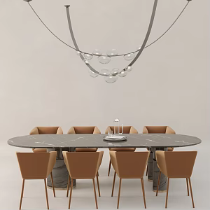Modern Italian Light Luxury Rock Board Countertop Large Long Table Dining Table and Chair Combination 3d model