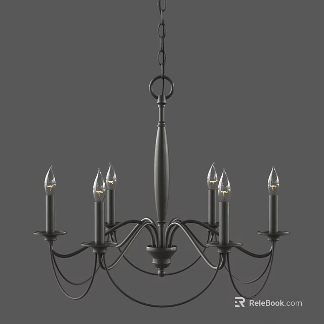 Elegant Black Metal Chandelier With Candle Style Lights And Curved Arms 3d model 