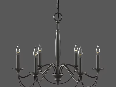 Elegant Black Metal Chandelier With Candle Style Lights And Curved Arms 3d model