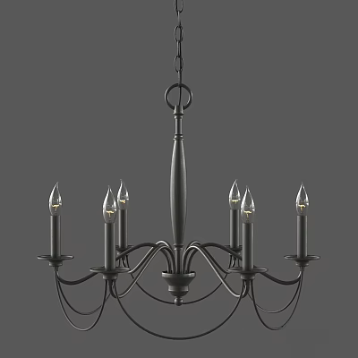 Elegant Black Metal Chandelier With Candle Style Lights And Curved Arms 3d model