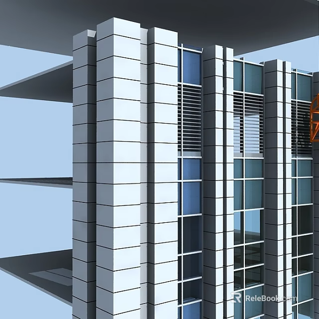 Modern Building Facade Components With Glass Panels Metal Louvers And Frames 3d model 