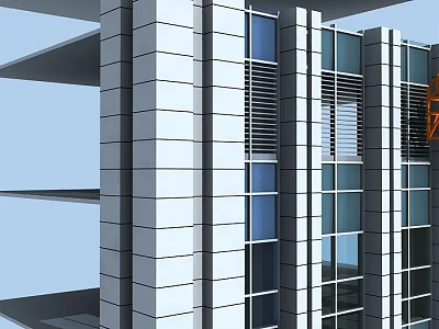 Modern Building Facade Components With Glass Panels Metal Louvers And Frames 3d model