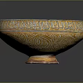 Intricate Ceramic Bowl With Orange Yellow Floral Peacock Patterns And Blue Rim Decoration