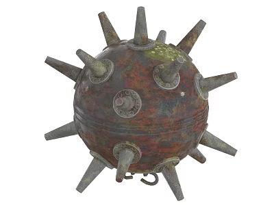 Rusty Medieval Spiked Metal Weapon With Spherical Shape And Riveted Surface 3d model