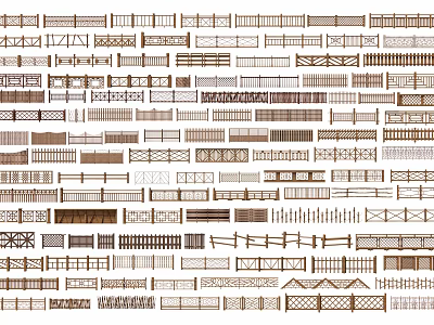 Wooden Fence Design Collection With Various Patterns Styles And Decorative Elements 3d model