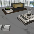 Modern Transparent Glass Lighted Decorative Ornament Set with Green Plants Books Tray and Diffuser