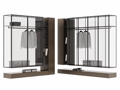Modern Wardrobe Design With Glass Doors And Metal Frame For Clothing Storage And Shelves 3d model