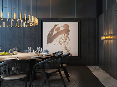 Elegant Private Box Interior With Chandelier Dining Table Chairs And Artwork 3d model