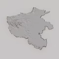 3D Regional Terrain Model With Green Vegetation And Blue Coastal Edges