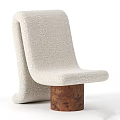 Beige Bouclé Leisure Chair With Curved Backrest And Wooden Cylinder Base
