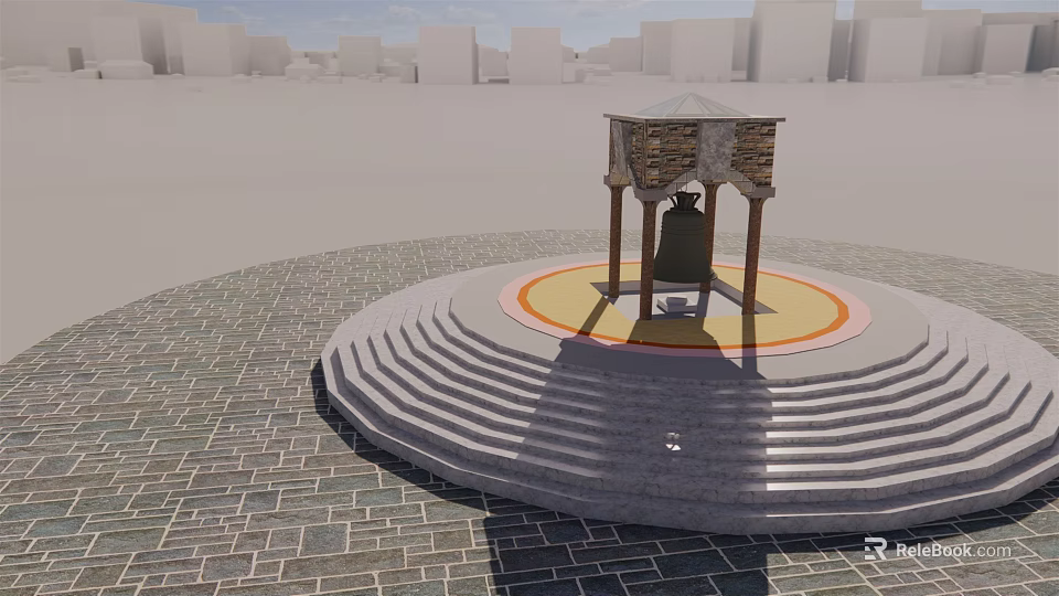 Ornament Decor Combination With Circular Stone Platform Pavilion Bell Steps And Brick Paved Ground 3d model