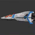 Blue And White Spacecraft Model With Orange Cockpit Wings And Futuristic Cosmic Design