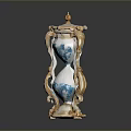 Elegant Ceramic Hourglass With Blue And White Patterns And Golden Decorations
