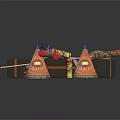 Festive Celebration Decorative Items With Colorful Firecrackers Cone Shaped Decorations And Drum Boxes