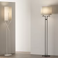 Modern Floor Lamps With White Cross Stand And Black Base In Minimalist Interior