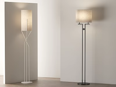 Modern Floor Lamps With White Cross Stand And Black Base In Minimalist Interior 3d model