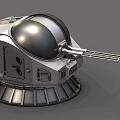 Armored Turret Weapon Featuring Black Dome White Body Metal Base And Long Barrel