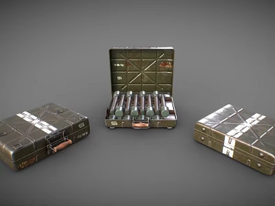 Weapon Storage In Military Cases With Open And Closed Green Containers Holding Ammunition 3d model