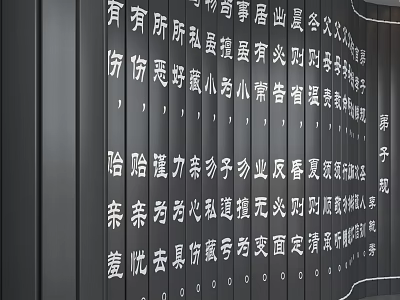 Modern Background Wall Featuring Vertical White Chinese Characters On Dark Surface 3d model
