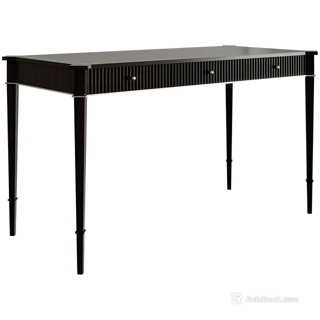 Black Sleek Modern Functional Desk With Slender Legs And Drawers With Metal Handles 3d model 