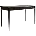 Black Sleek Modern Functional Desk With Slender Legs And Drawers With Metal Handles