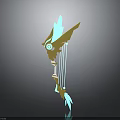 3D Rendered Bow Weapon With Gold Turquoise Sleek Design And Ornamental Glowing Accents