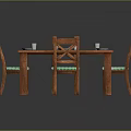 Wooden Dining Table And Chairs With Green Placemats Plates Cups And Cross Back Design