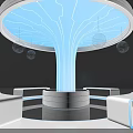 Illuminated Modern Column With Tree Like Structure Circular Base And White Seats