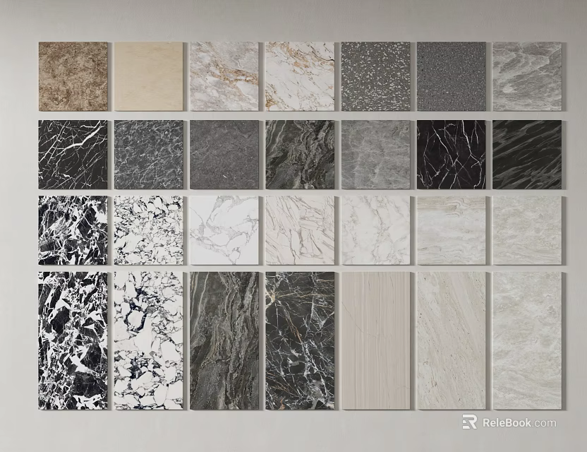 Various Marble Floor Tiles with Multiple Colors and Textures in Sample 3d model