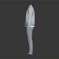 Light Blue Zipper Front Long Sleeve Jacket With Light Gray Pants Outfit