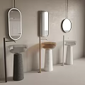 Modern Bathroom Washbasins with Gold Stand Textured Bases and Oval Rectangular Round Mirrors 3d model