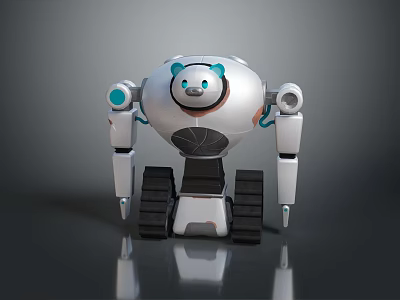 Cute Robot Character With Panda Face Mechanical Arms Tracked Legs And Round Body Design 3d model